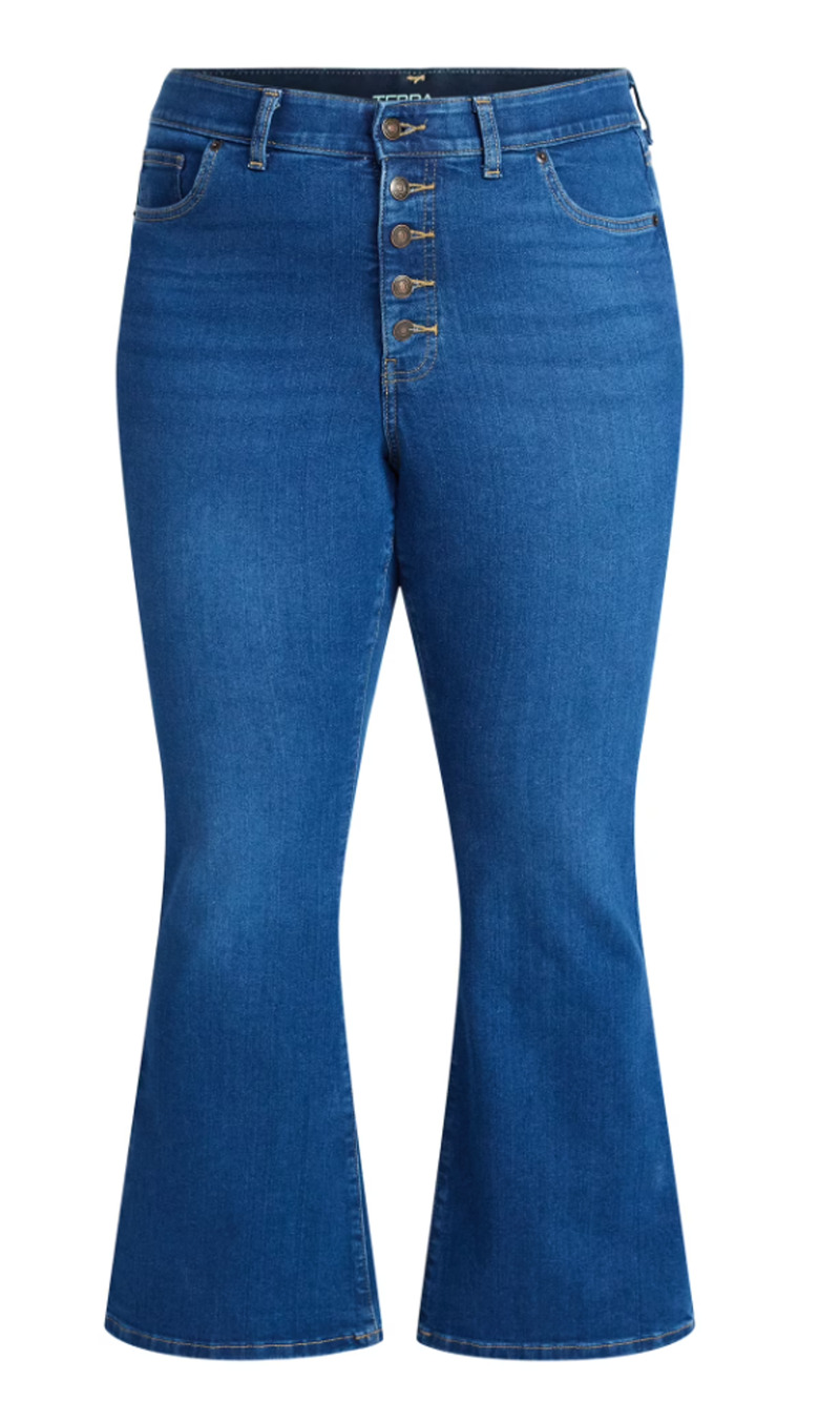 Terra & Sky Womens 26W Flare Leg Jeans Lucy Wash Blue Button Fly Plus Size NWT